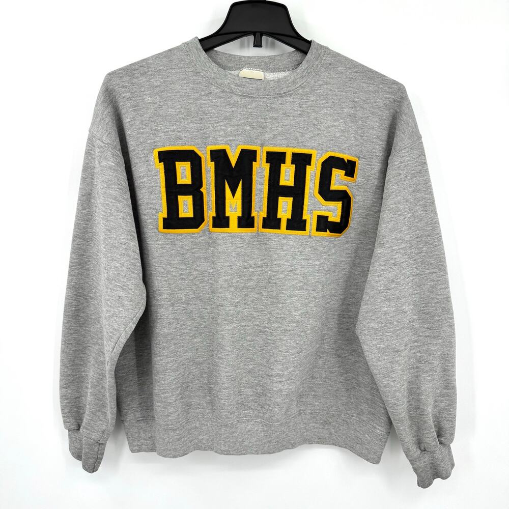 LEE Heavyweight Gray Crewneck Sweatshirt LARGE School Letter Patch BMHS Vintage
